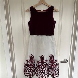 Red and White Fit and Flare Sleeveless Dress for Weddings